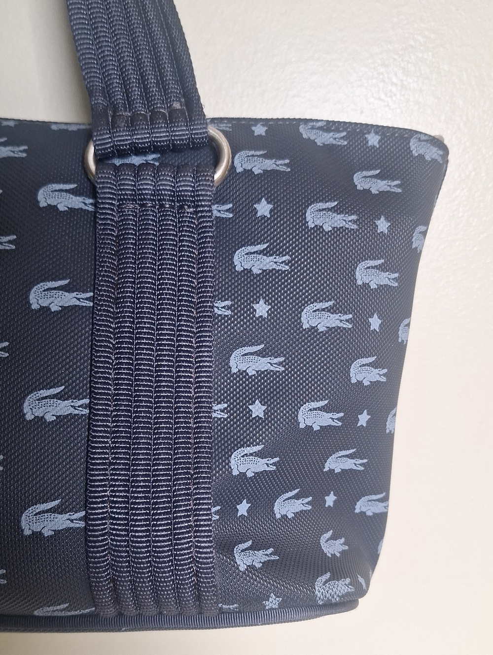 Lacoste Vintage Y2K Navy Star Crocodile Canvas Mini Hand Bag Handbag Authentic - Picture 2 of 13